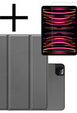 NoXx NoXx iPad Pro 12.9 inch (2022) Hoesje Met Apple Pencilhouder Met Screenprotector - Grijs