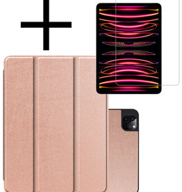 NoXx NoXx iPad Pro 12.9 inch (2022) Hoesje Met Apple Pencilhouder Met Screenprotector - Rose Goud