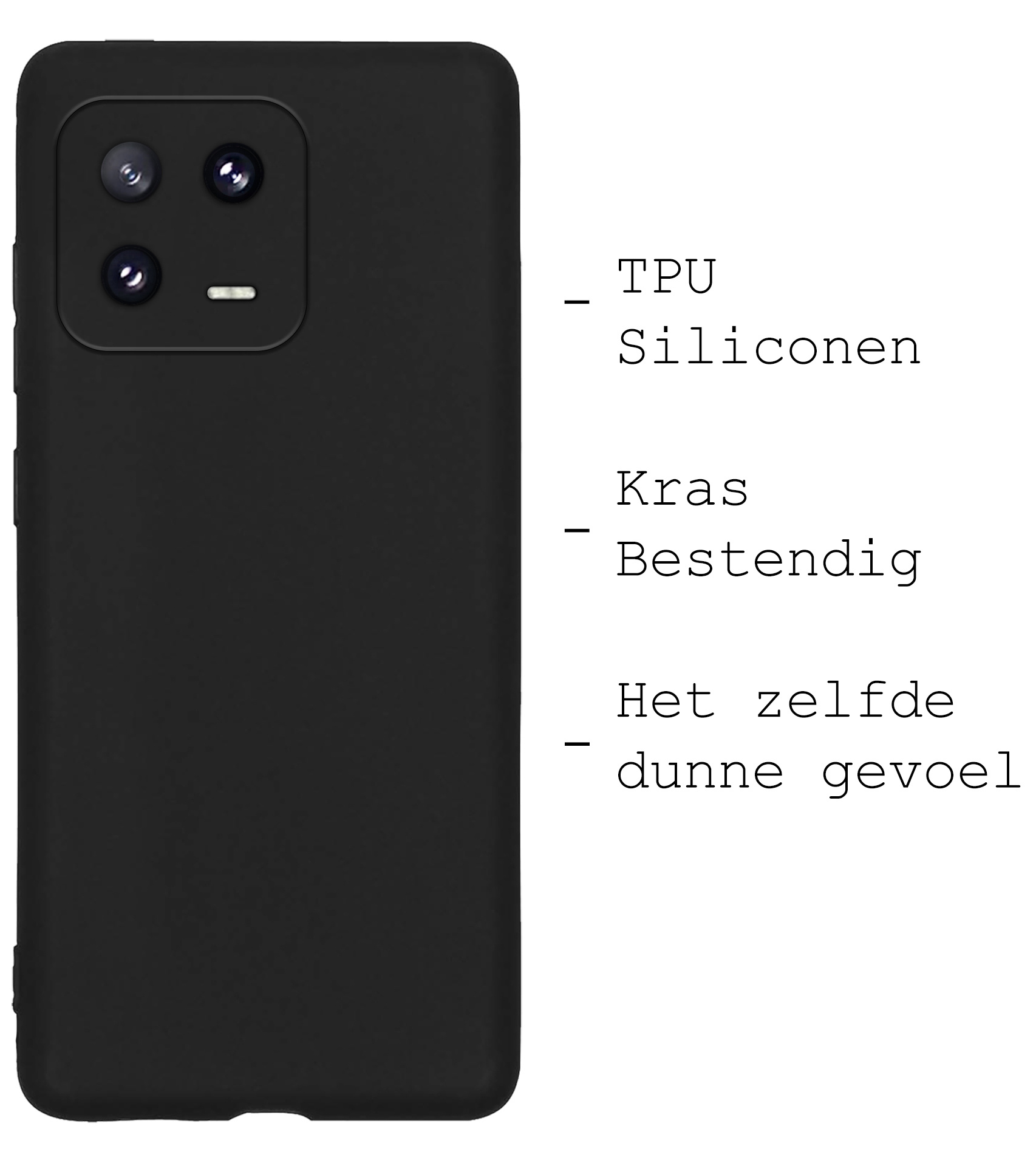 BASEY. Hoes Geschikt voor Xiaomi 13 Hoesje Siliconen Back Cover Case - Hoesje Geschikt voor Xiaomi 13 Hoes Cover Hoesje - Zwart - 2 Stuks