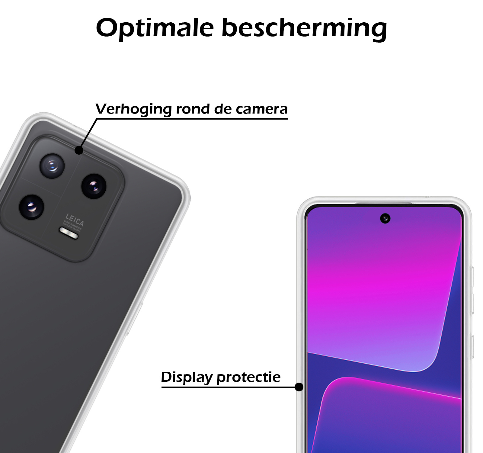 Nomfy Xiaomi 13 Pro Hoesje Siliconen Case Back Cover Met 2x Screenprotector - Xiaomi 13 Pro Hoes Cover Silicone - Transparant