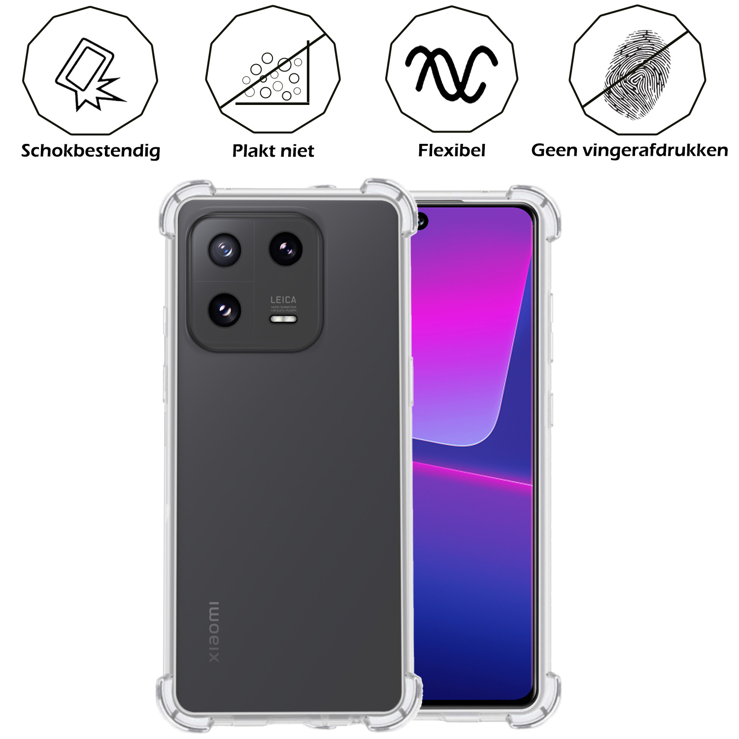 Nomfy Hoesje Geschikt voor Xiaomi 13 Hoesje Shock Proof Cover Case Shockproof Met 2x Screenprotector - Hoes Geschikt voor Xiaomi 13 Hoes Siliconen Back Case - Transparant