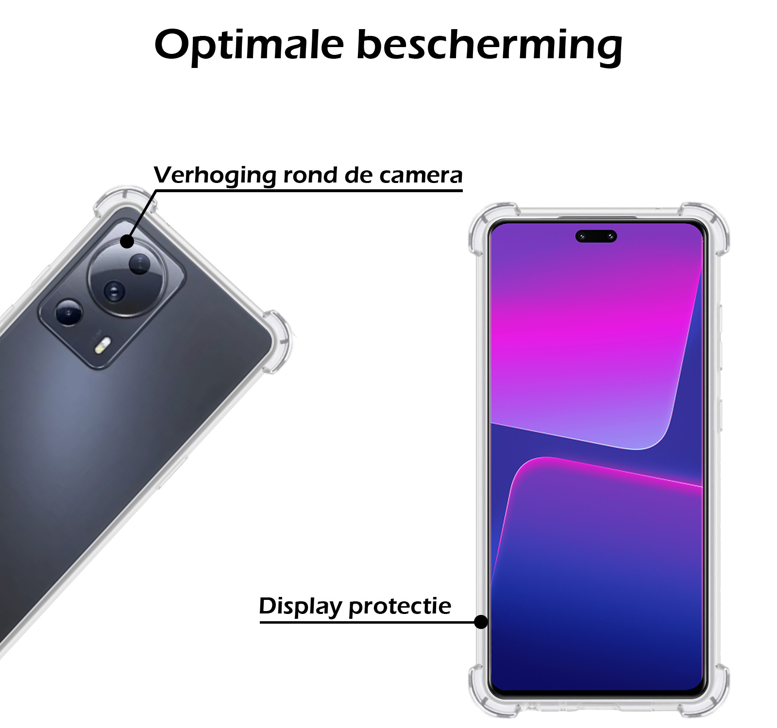 Nomfy Hoesje Geschikt voor Xiaomi 13 Lite Hoesje Shock Proof Cover Case Shockproof Met 2x Screenprotector - Hoes Geschikt voor Xiaomi 13 Lite Hoes Siliconen Back Case - Transparant