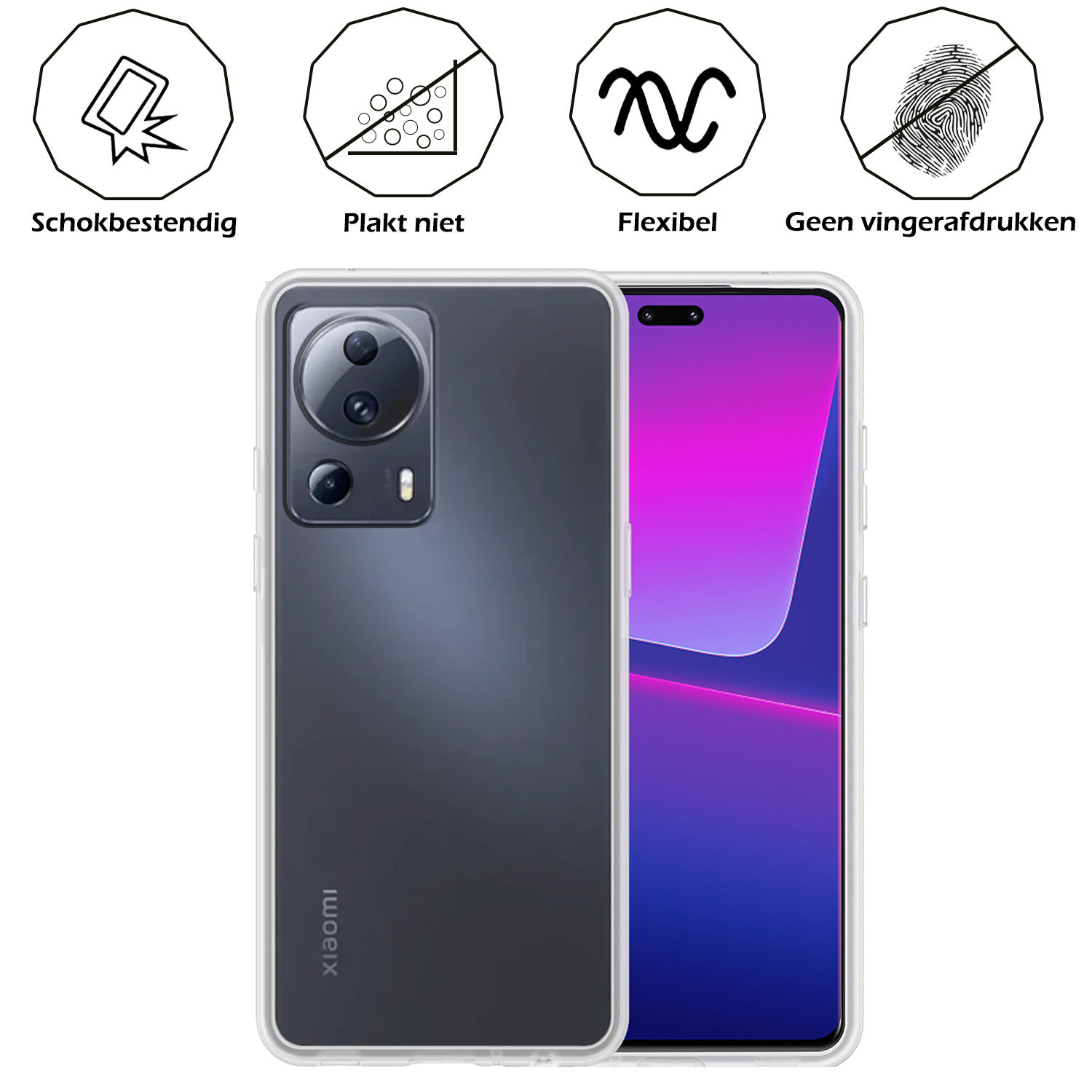Nomfy Hoesje Geschikt voor Xiaomi 13 Lite Hoesje Siliconen Cover Case - Hoes Geschikt voor Xiaomi 13 Lite Hoes Back Case - 2-PACK - Transparant