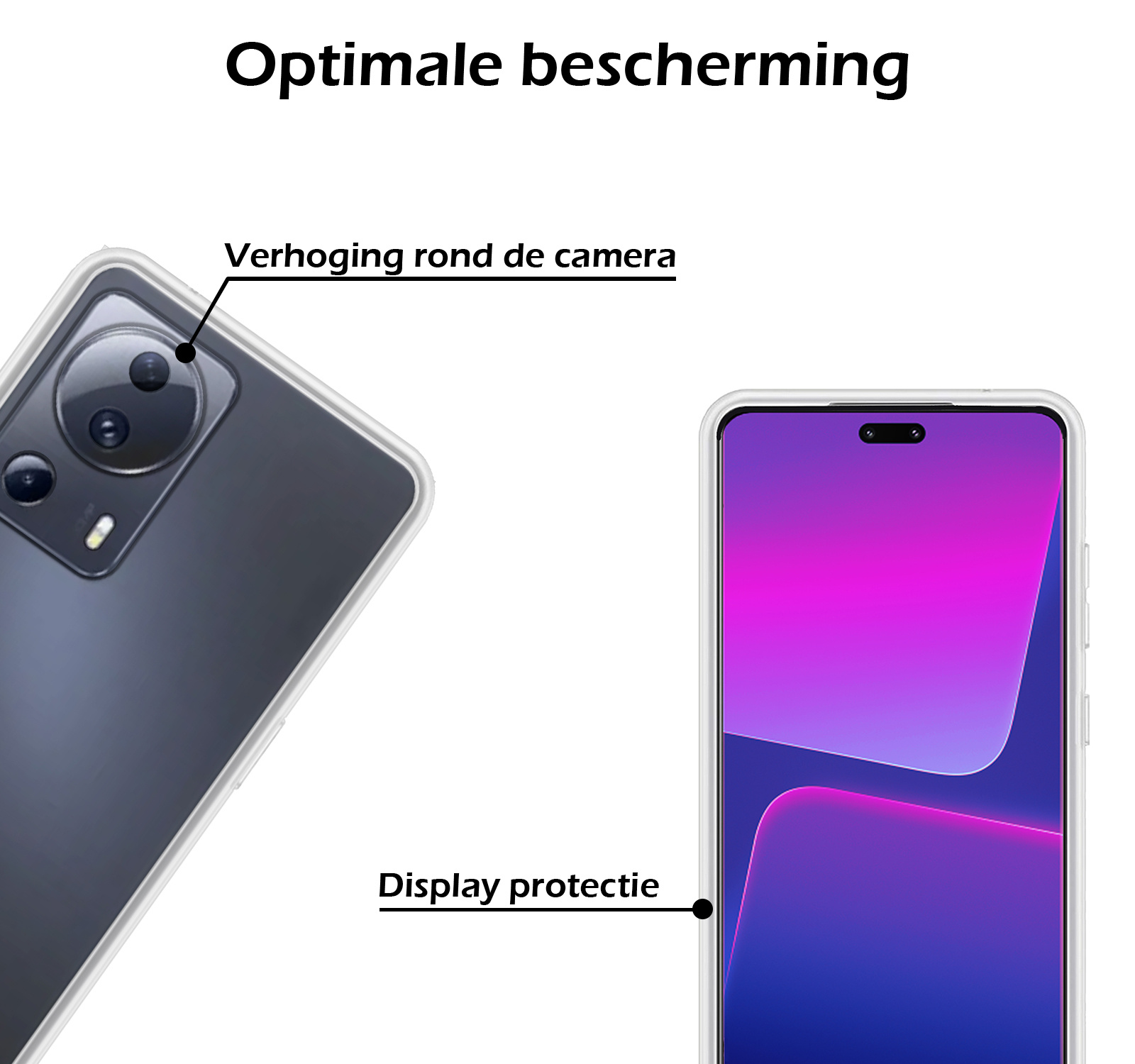 Nomfy Hoesje Geschikt voor Xiaomi 13 Lite Hoesje Siliconen Cover Case Met Screenprotector - Hoes Geschikt voor Xiaomi 13 Lite Hoes Back Case - Transparant