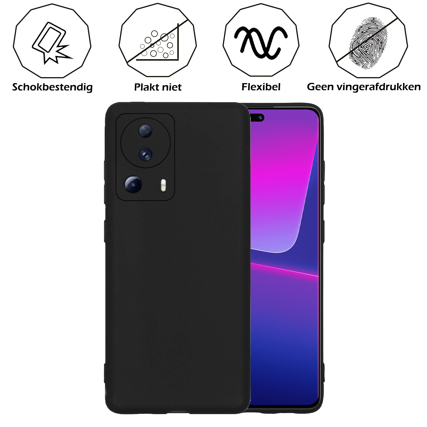 Nomfy Hoesje Geschikt voor Xiaomi 13 Lite Hoesje Siliconen Cover Case Met 2x Screenprotector - Hoes Geschikt voor Xiaomi 13 Lite Hoes Back Case - Zwart
