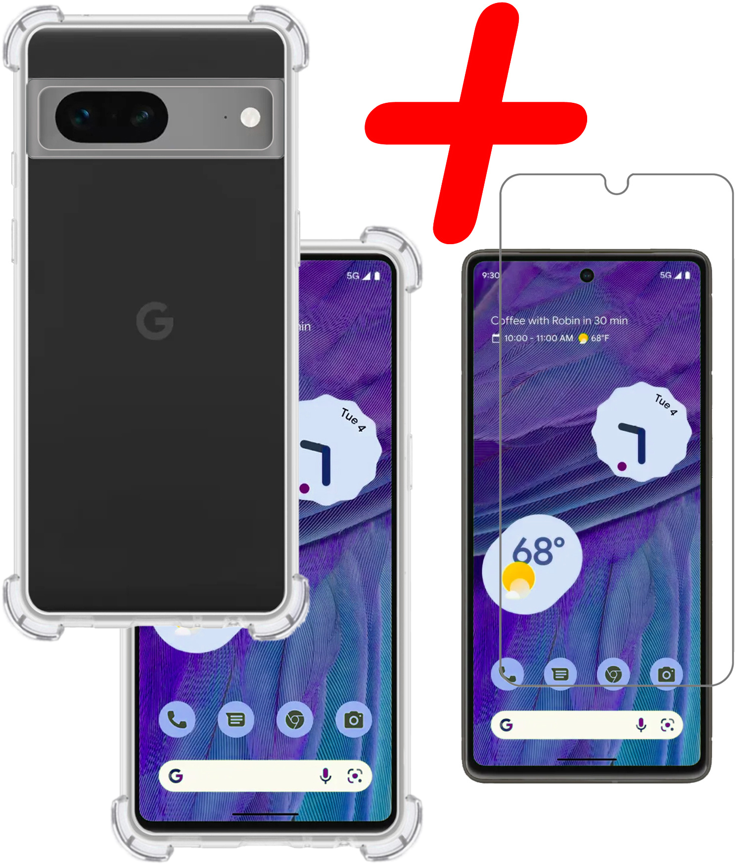 BASEY. Hoes Geschikt voor Google Pixel 7A Hoesje Siliconen Back Cover Case Met Screenprotector - Hoesje Geschikt voor Google Pixel 7A Hoes Cover Hoesje - Transparant