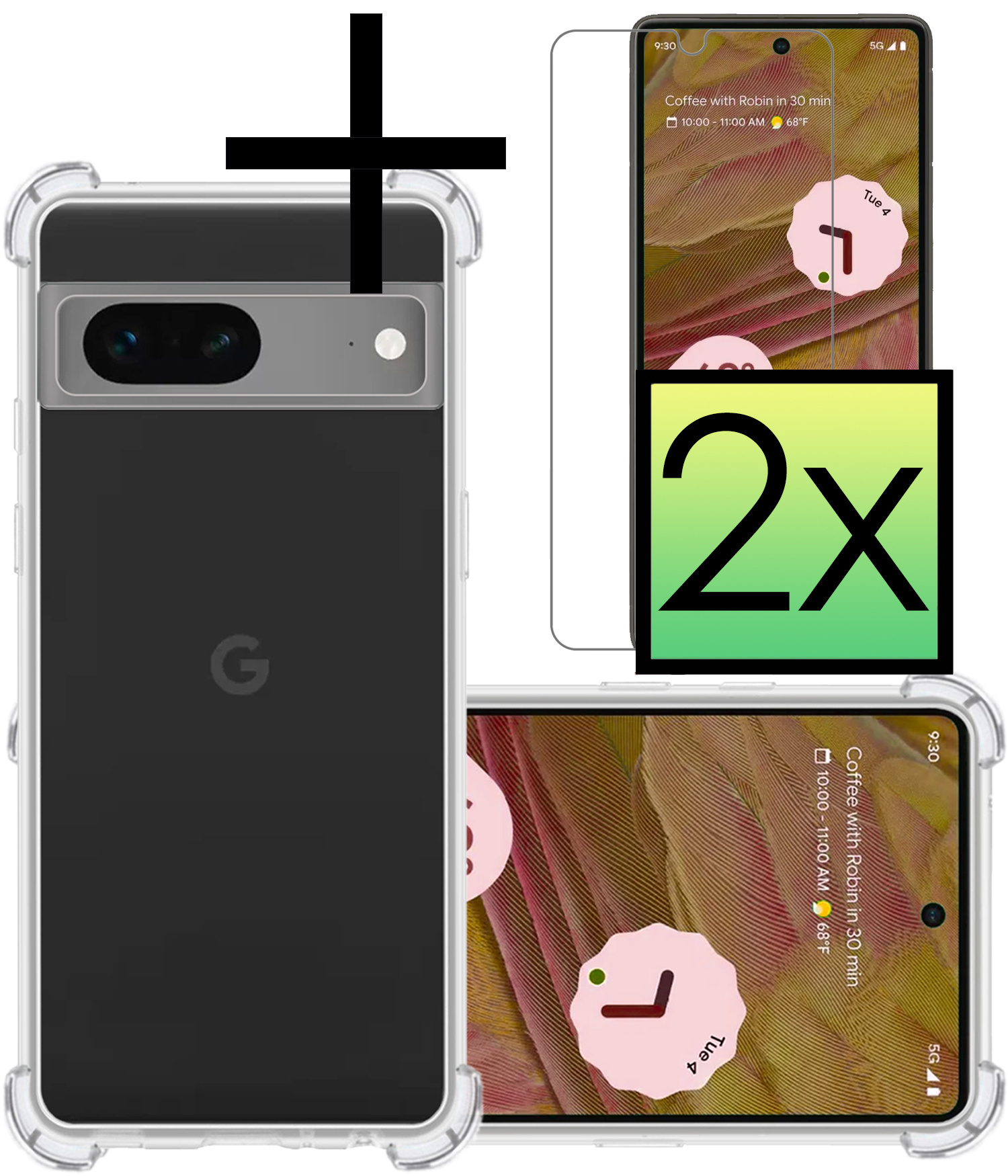 NoXx Hoes Geschikt voor Google Pixel 7A Hoesje Cover Siliconen Back Case Hoes Met 2x Screenprotector - Transparant