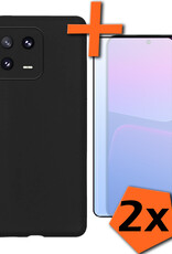 Nomfy Xiaomi 13 Pro Hoesje Siliconen Case Back Cover Met 2x Screenprotector - Xiaomi 13 Pro Hoes Cover Silicone - Zwart