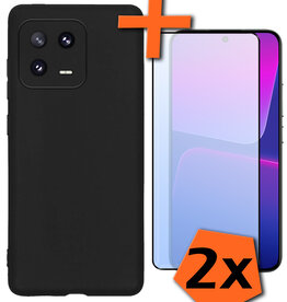 Nomfy Nomfy Xiaomi 13 Pro Hoesje Siliconen Met 2x Screenprotector - Zwart