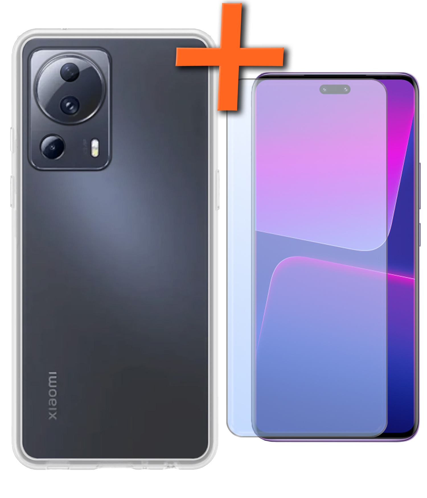 Nomfy Hoesje Geschikt voor Xiaomi 13 Lite Hoesje Siliconen Cover Case Met Screenprotector - Hoes Geschikt voor Xiaomi 13 Lite Hoes Back Case - Transparant