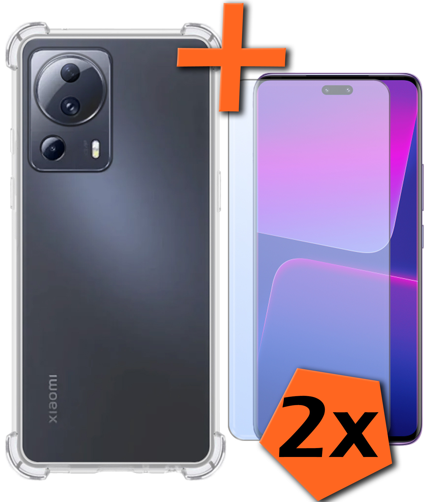 Nomfy Hoesje Geschikt voor Xiaomi 13 Lite Hoesje Shock Proof Cover Case Shockproof Met 2x Screenprotector - Hoes Geschikt voor Xiaomi 13 Lite Hoes Siliconen Back Case - Transparant