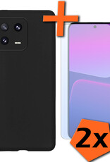 Nomfy Xiaomi 13 Hoesje Siliconen Case Back Cover Met 2x Screenprotector - Xiaomi 13 Hoes Cover Silicone - Zwart