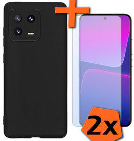 Nomfy Nomfy Xiaomi 13 Hoesje Siliconen Met 2x Screenprotector - Zwart