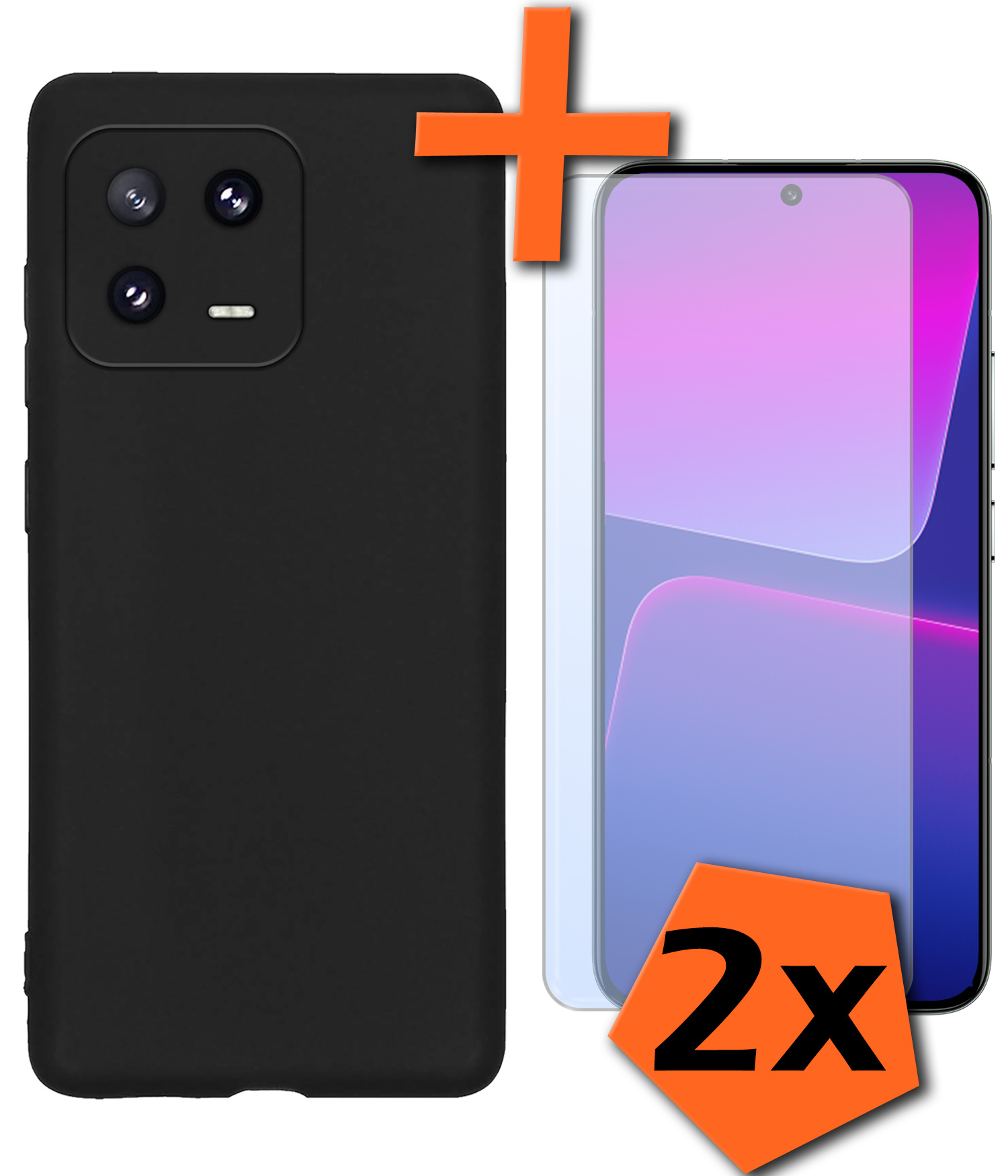 Nomfy Hoesje Geschikt voor Xiaomi 13 Hoesje Siliconen Cover Case Met 2x Screenprotector - Hoes Geschikt voor Xiaomi 13 Hoes Back Case - Zwart