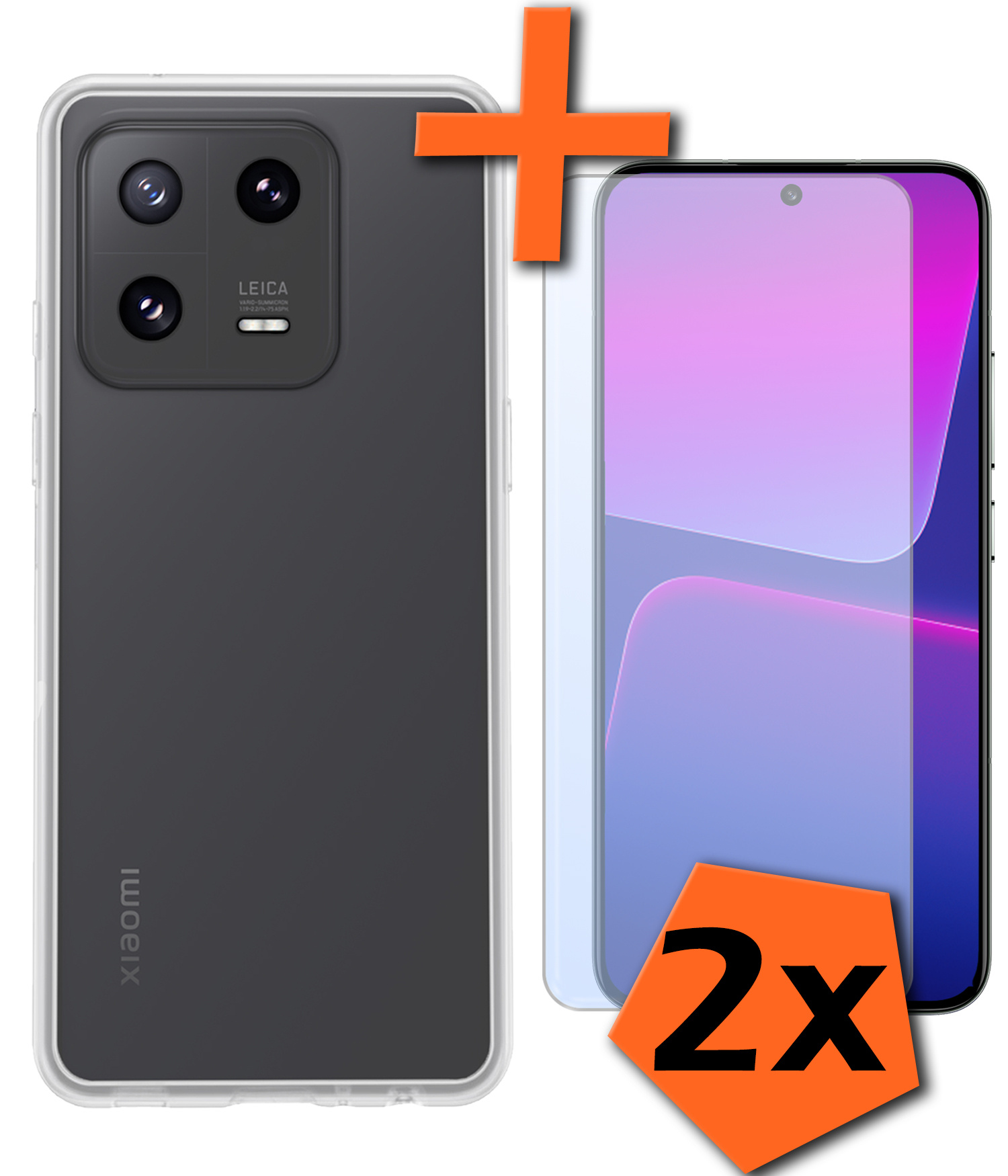 Nomfy Hoesje Geschikt voor Xiaomi 13 Hoesje Siliconen Cover Case Met 2x Screenprotector - Hoes Geschikt voor Xiaomi 13 Hoes Back Case - Transparant