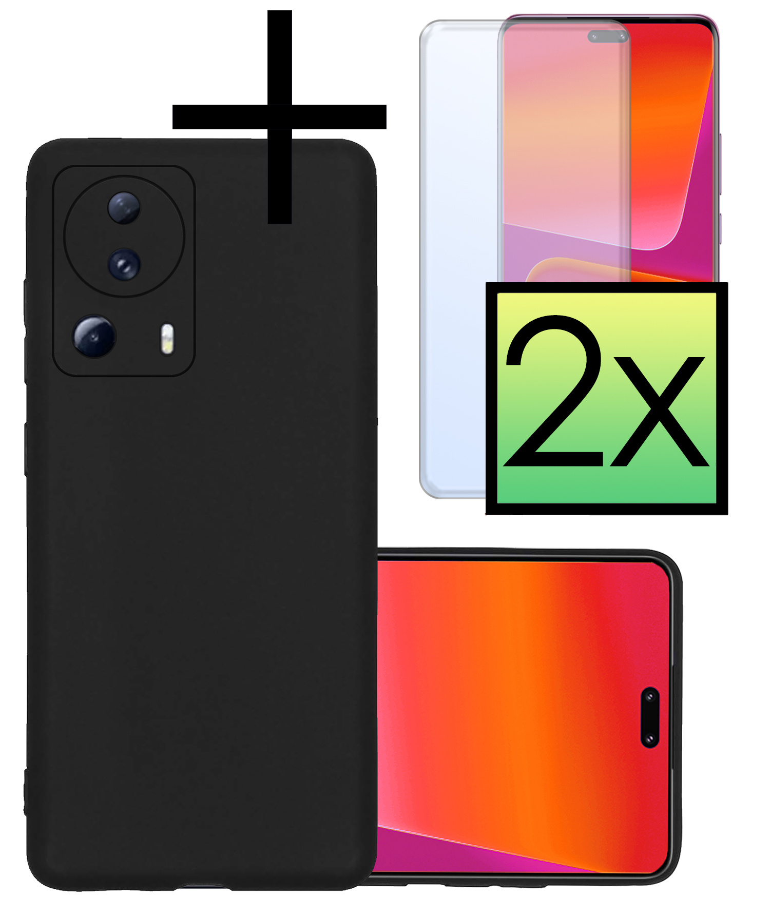 NoXx Hoes Geschikt voor Xiaomi 13 Lite Hoesje Cover Siliconen Back Case Hoes Met 2x Screenprotector - Zwart