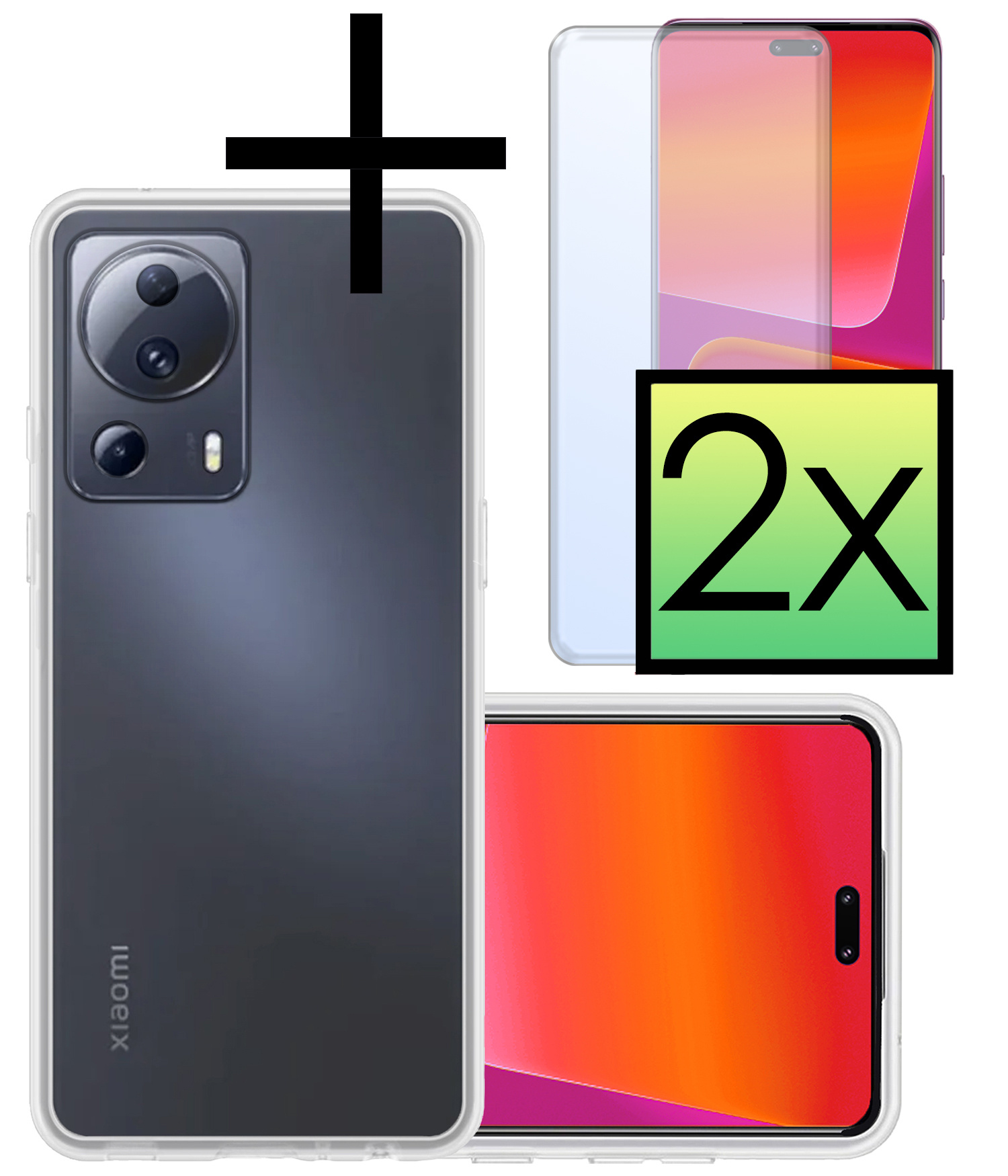 NoXx Hoes Geschikt voor Xiaomi 13 Lite Hoesje Cover Siliconen Back Case Hoes Met 2x Screenprotector - Transparant