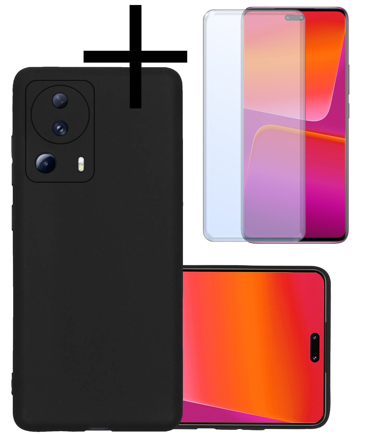 NoXx Hoes Geschikt voor Xiaomi 13 Lite Hoesje Cover Siliconen Back Case Hoes Met Screenprotector - Zwart