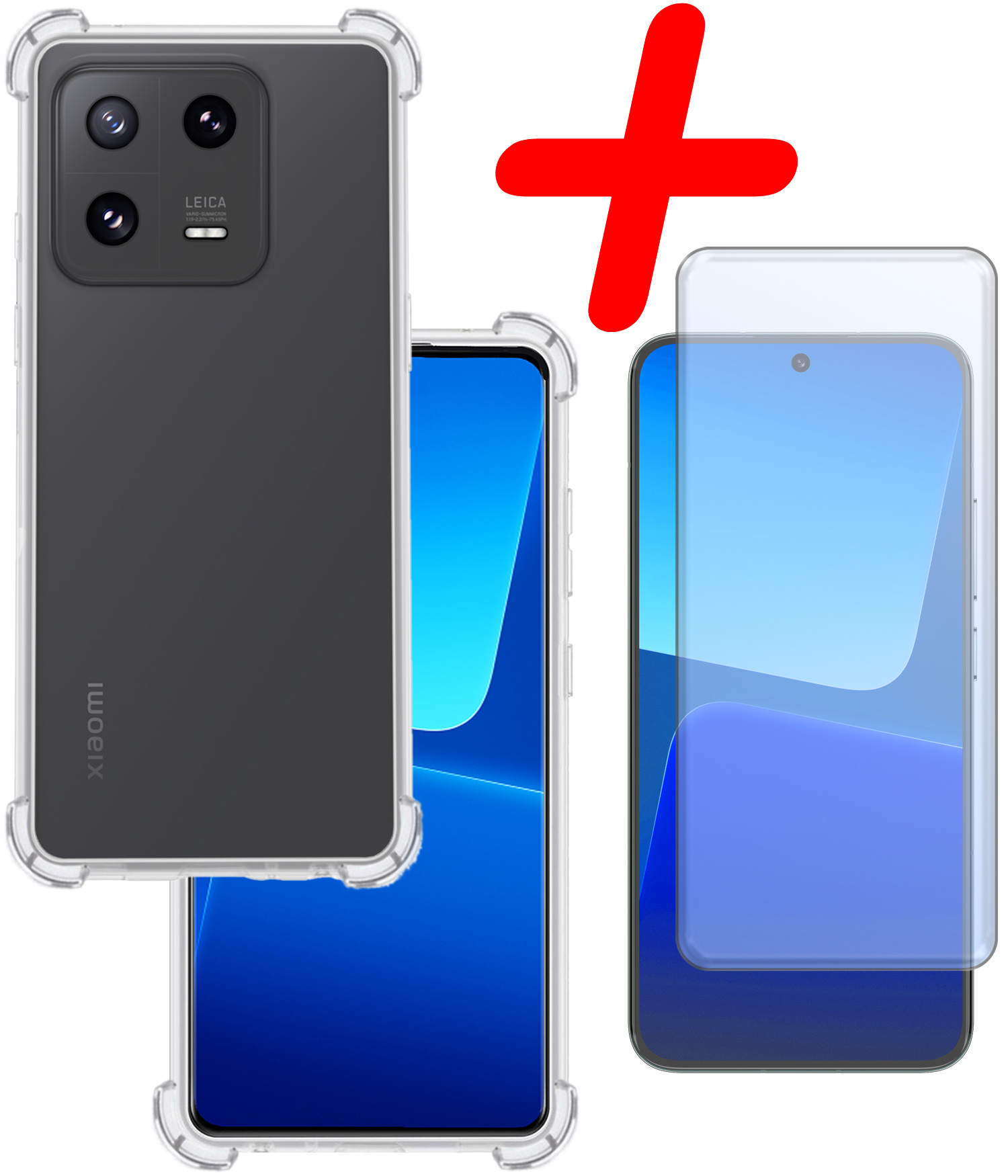 BASEY. Hoes Geschikt voor Xiaomi 13 Hoesje Shock Proof Case Hoes Siliconen Met Screenprotector - Hoesje Geschikt voor Xiaomi 13 Hoes Cover Shockproof - Transparant