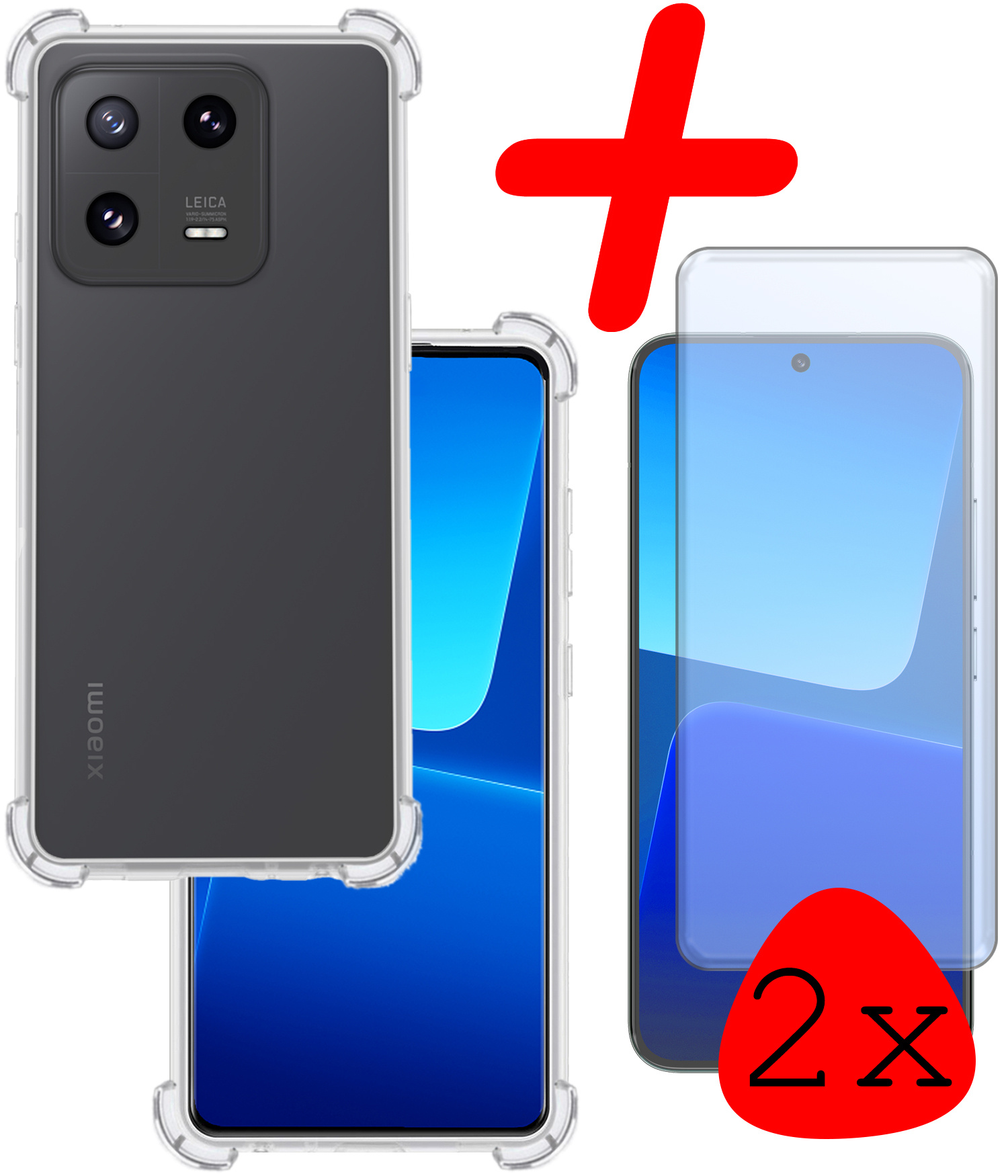 BASEY. Hoes Geschikt voor Xiaomi 13 Hoesje Shock Proof Case Hoes Siliconen Met 2x Screenprotector - Hoesje Geschikt voor Xiaomi 13 Hoes Cover Shockproof - Transparant