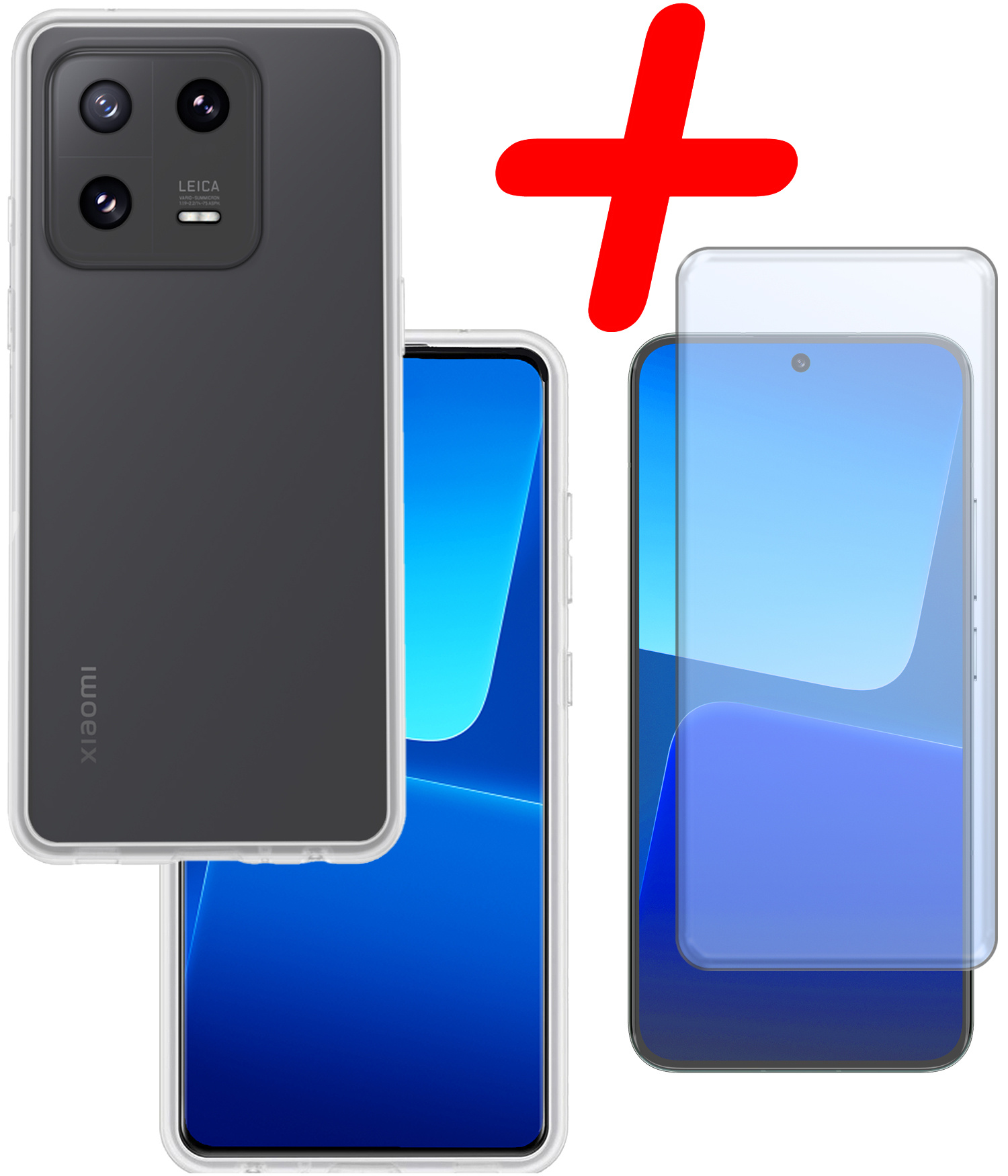 BASEY. Hoes Geschikt voor Xiaomi 13 Hoesje Siliconen Back Cover Case Met Screenprotector - Hoesje Geschikt voor Xiaomi 13 Hoes Cover Hoesje - Transparant