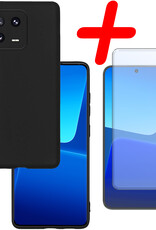 BASEY. Hoes Geschikt voor Xiaomi 13 Hoesje Siliconen Back Cover Case Met Screenprotector - Hoesje Geschikt voor Xiaomi 13 Hoes Cover Hoesje - Zwart