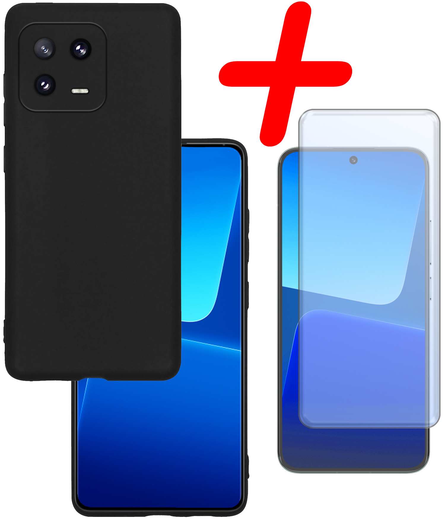 BASEY. Hoes Geschikt voor Xiaomi 13 Hoesje Siliconen Back Cover Case Met Screenprotector - Hoesje Geschikt voor Xiaomi 13 Hoes Cover Hoesje - Zwart