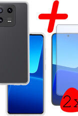 BASEY. Hoes Geschikt voor Xiaomi 13 Hoesje Siliconen Back Cover Case Met 2x Screenprotector - Hoesje Geschikt voor Xiaomi 13 Hoes Cover Hoesje - Transparant