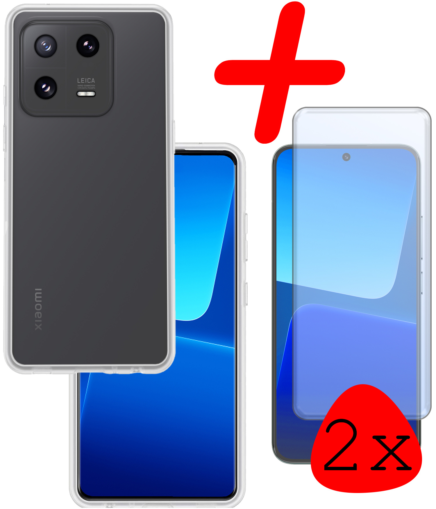 BASEY. Hoes Geschikt voor Xiaomi 13 Hoesje Siliconen Back Cover Case Met 2x Screenprotector - Hoesje Geschikt voor Xiaomi 13 Hoes Cover Hoesje - Transparant