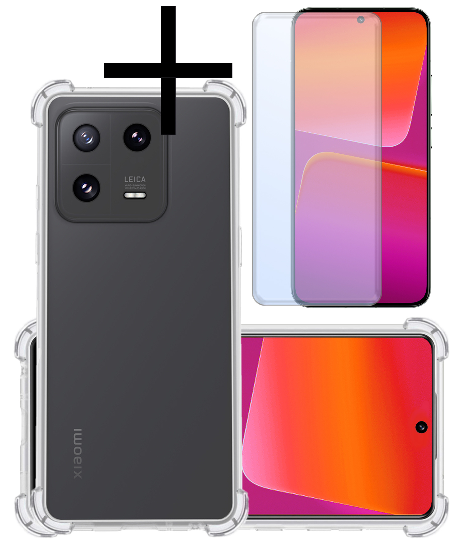 NoXx Hoes Geschikt voor Xiaomi 13 Hoesje Siliconen Cover Shock Proof Back Case Shockproof Hoes Met Screenprotector - Transparant