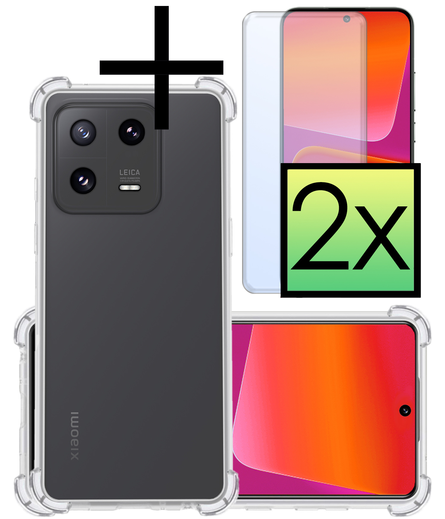 NoXx Hoes Geschikt voor Xiaomi 13 Hoesje Siliconen Cover Shock Proof Back Case Shockproof Hoes Met 2x Screenprotector - Transparant