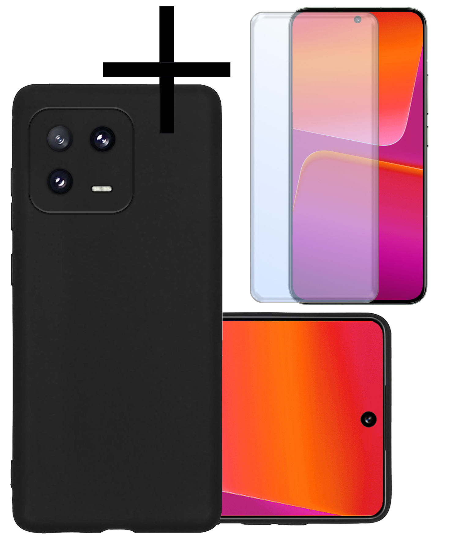 NoXx Hoes Geschikt voor Xiaomi 13 Hoesje Cover Siliconen Back Case Hoes Met Screenprotector - Zwart