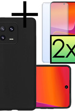 NoXx Hoes Geschikt voor Xiaomi 13 Hoesje Cover Siliconen Back Case Hoes Met 2x Screenprotector - Zwart