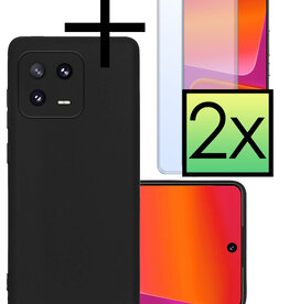 NoXx NoXx Xiaomi 13 Hoesje Siliconen Met 2x Screenprotector - Zwart