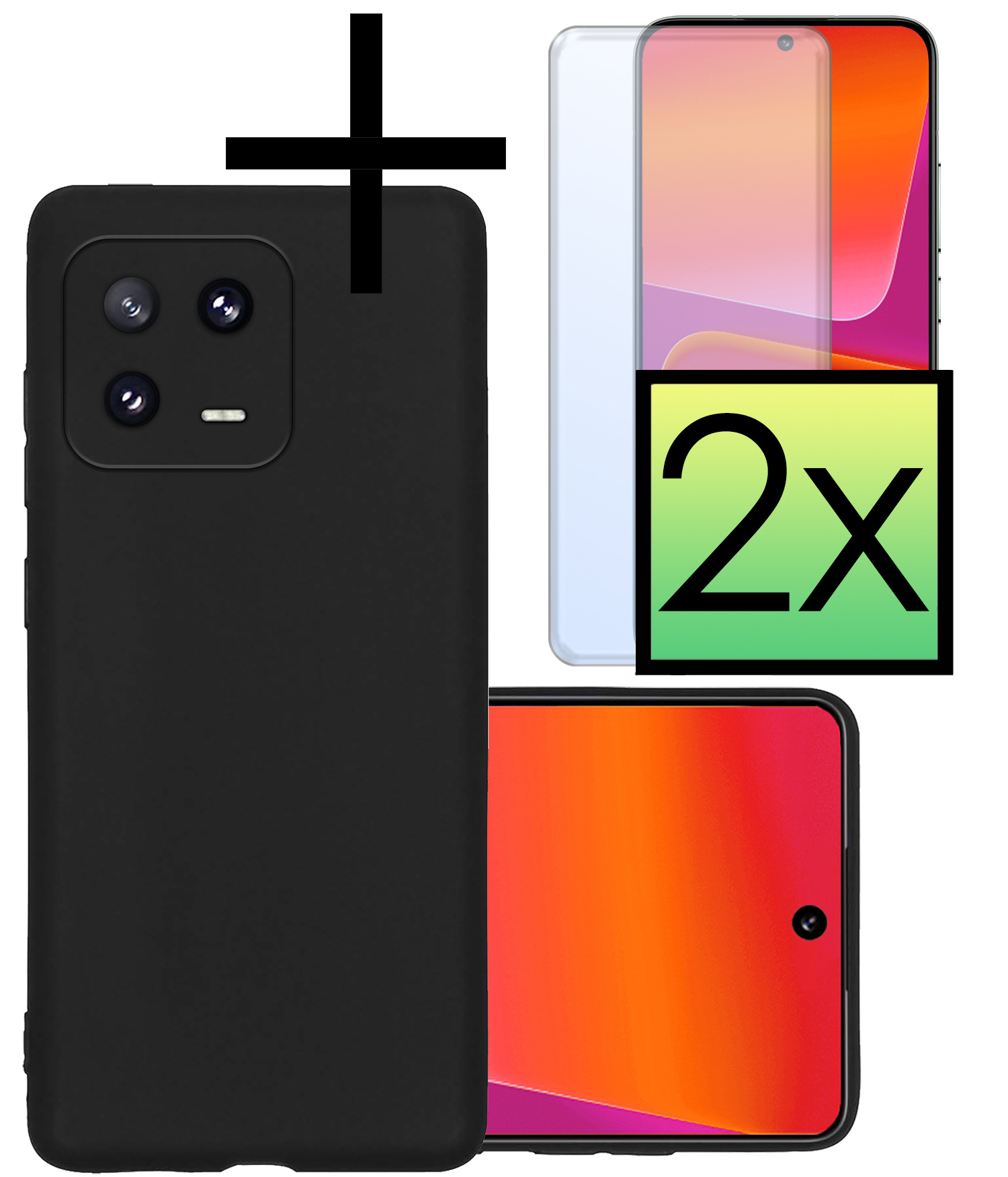 NoXx Hoes Geschikt voor Xiaomi 13 Hoesje Cover Siliconen Back Case Hoes Met 2x Screenprotector - Zwart
