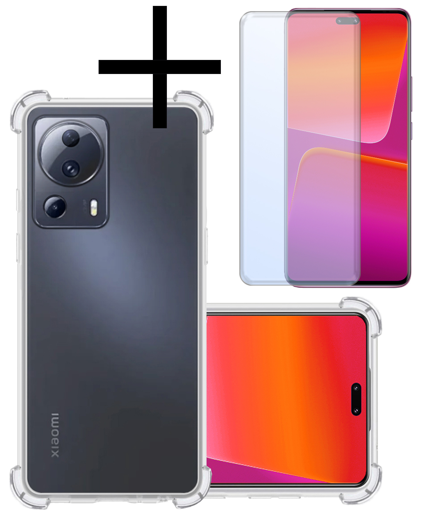 NoXx Hoes Geschikt voor Xiaomi 13 Lite Hoesje Siliconen Cover Shock Proof Back Case Shockproof Hoes Met Screenprotector - Transparant