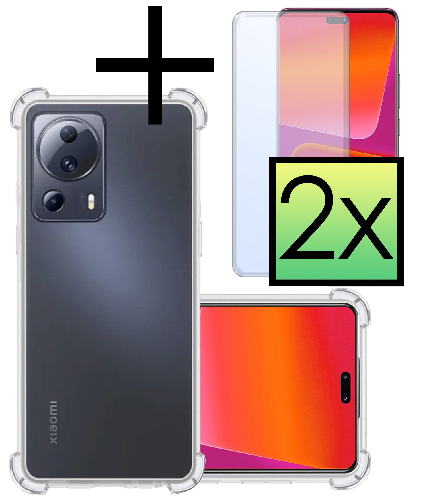 NoXx Hoes Geschikt voor Xiaomi 13 Lite Hoesje Siliconen Cover Shock Proof Back Case Shockproof Hoes Met 2x Screenprotector - Transparant