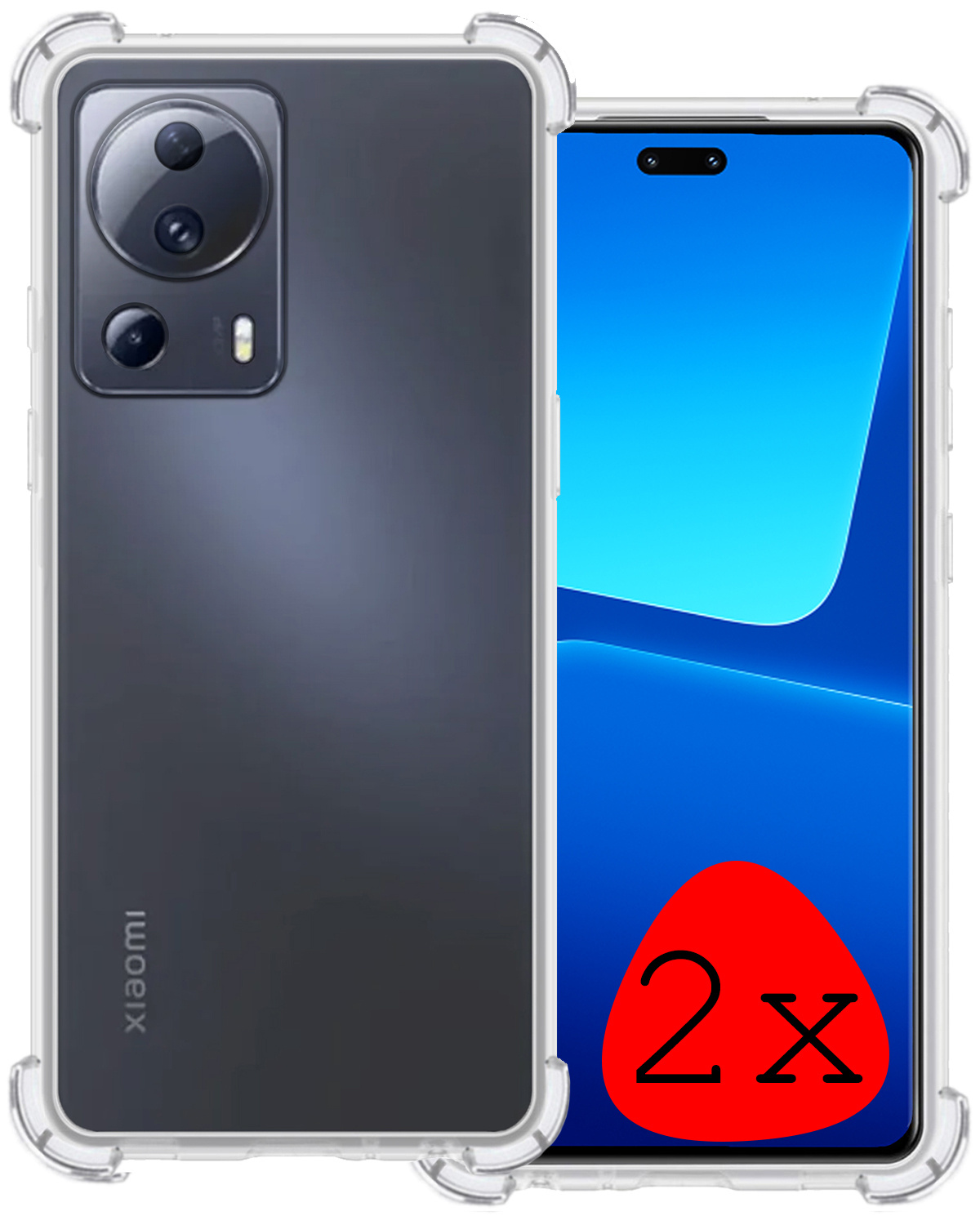 BASEY. Hoes Geschikt voor Xiaomi 13 Lite Hoesje Shock Proof Case Hoes Siliconen - Hoesje Geschikt voor Xiaomi 13 Lite Hoes Cover Shockproof - Transparant - 2 Stuks