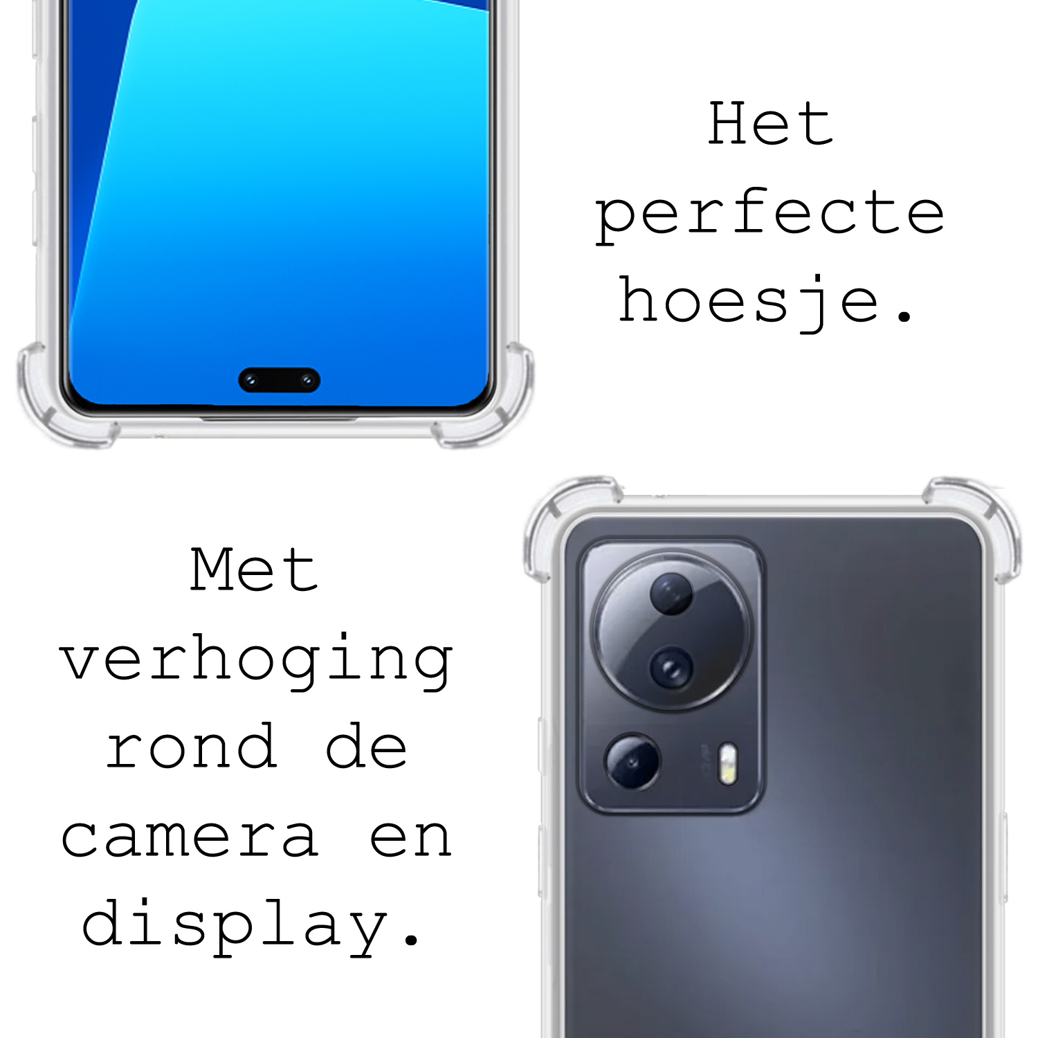 BASEY. Hoes Geschikt voor Xiaomi 13 Lite Hoesje Shock Proof Case Hoes Siliconen Met Screenprotector - Hoesje Geschikt voor Xiaomi 13 Lite Hoes Cover Shockproof - Transparant