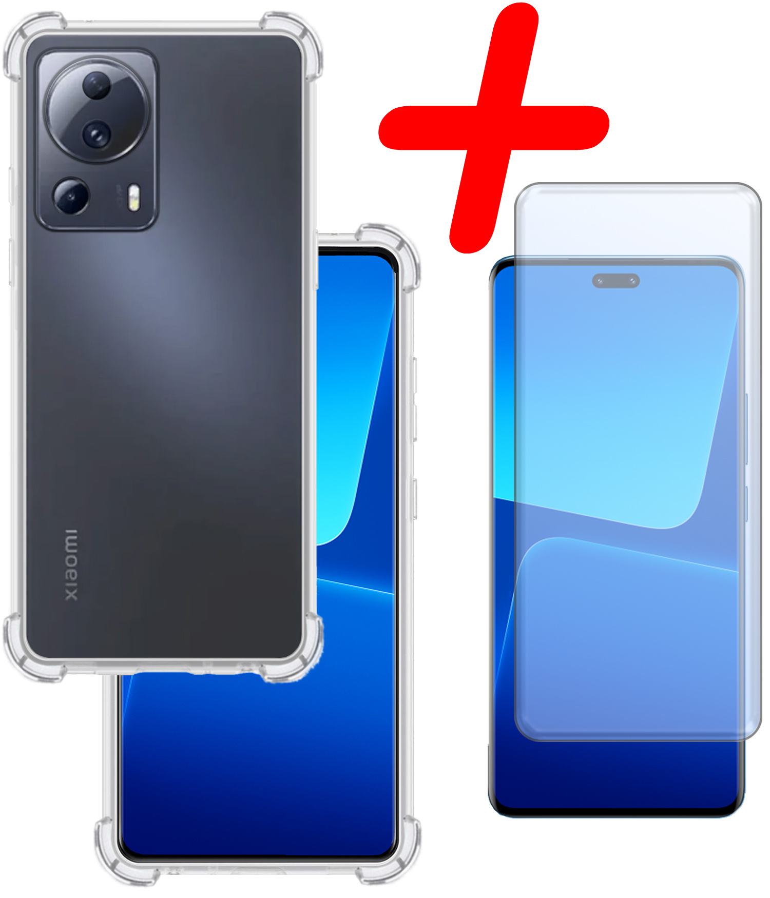 BASEY. Hoes Geschikt voor Xiaomi 13 Lite Hoesje Shock Proof Case Hoes Siliconen Met Screenprotector - Hoesje Geschikt voor Xiaomi 13 Lite Hoes Cover Shockproof - Transparant