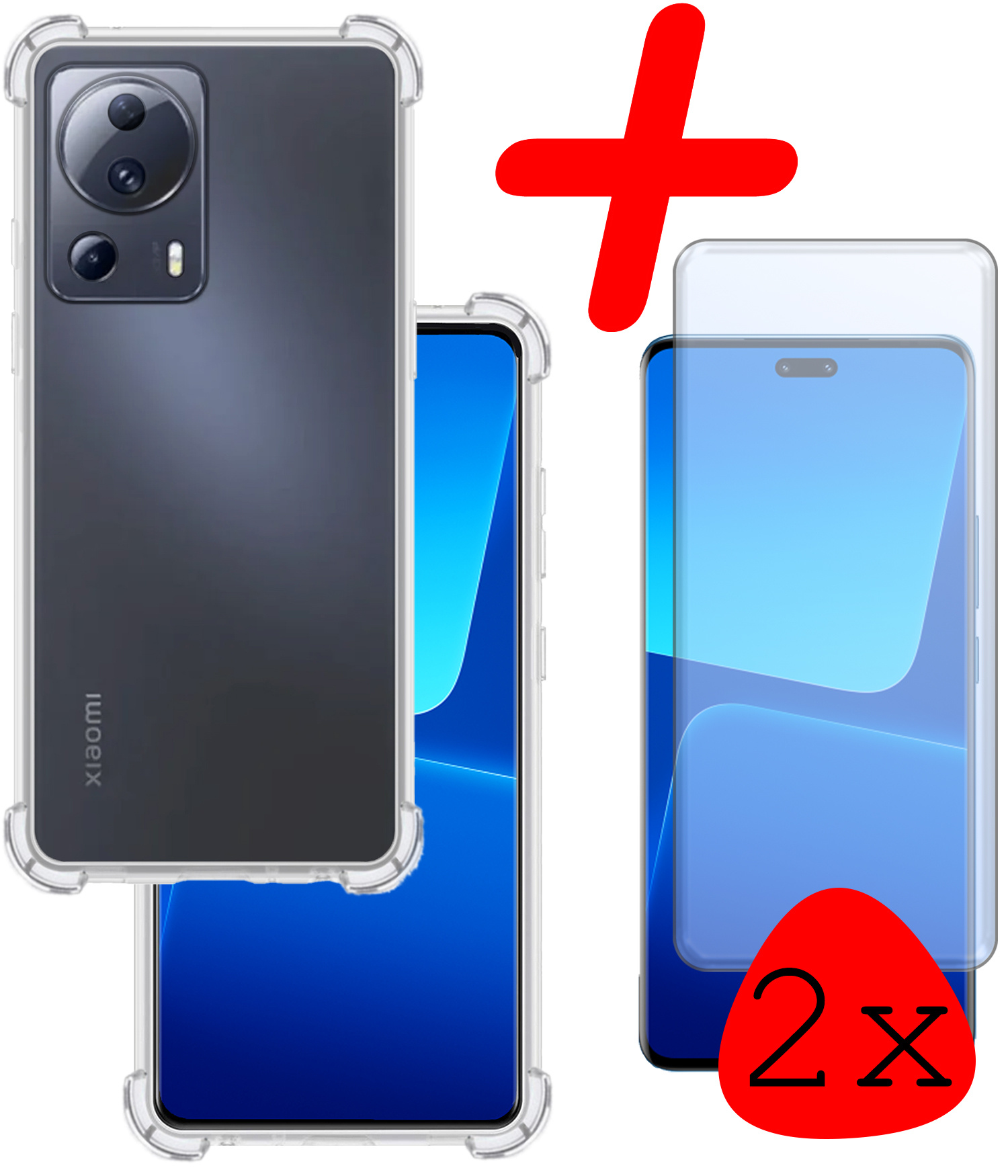 BASEY. Hoes Geschikt voor Xiaomi 13 Lite Hoesje Shock Proof Case Hoes Siliconen Met 2x Screenprotector - Hoesje Geschikt voor Xiaomi 13 Lite Hoes Cover Shockproof - Transparant