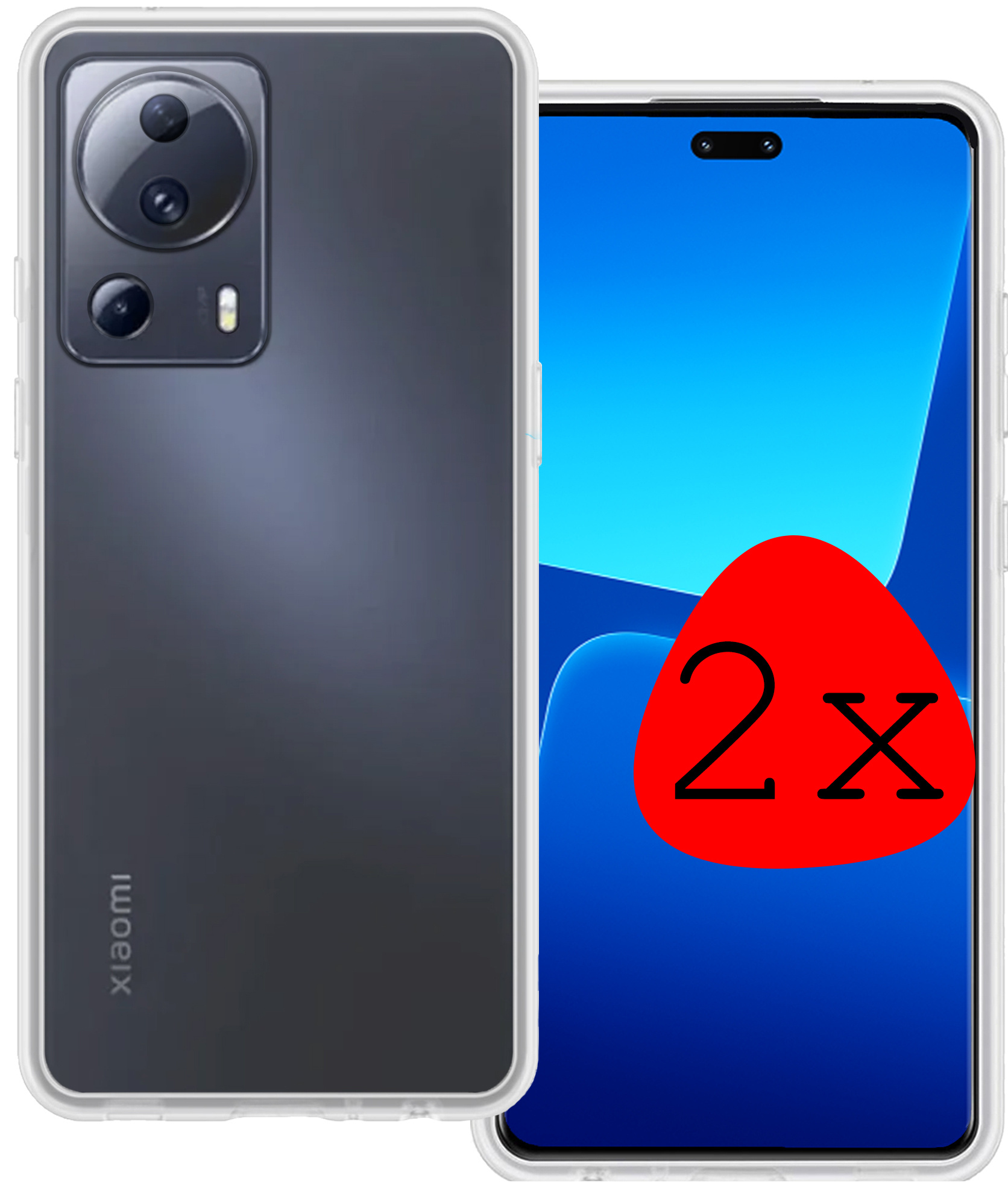 BASEY. Hoes Geschikt voor Xiaomi 13 Lite Hoesje Siliconen Back Cover Case - Hoesje Geschikt voor Xiaomi 13 Lite Hoes Cover Hoesje - Transparant - 2 Stuks