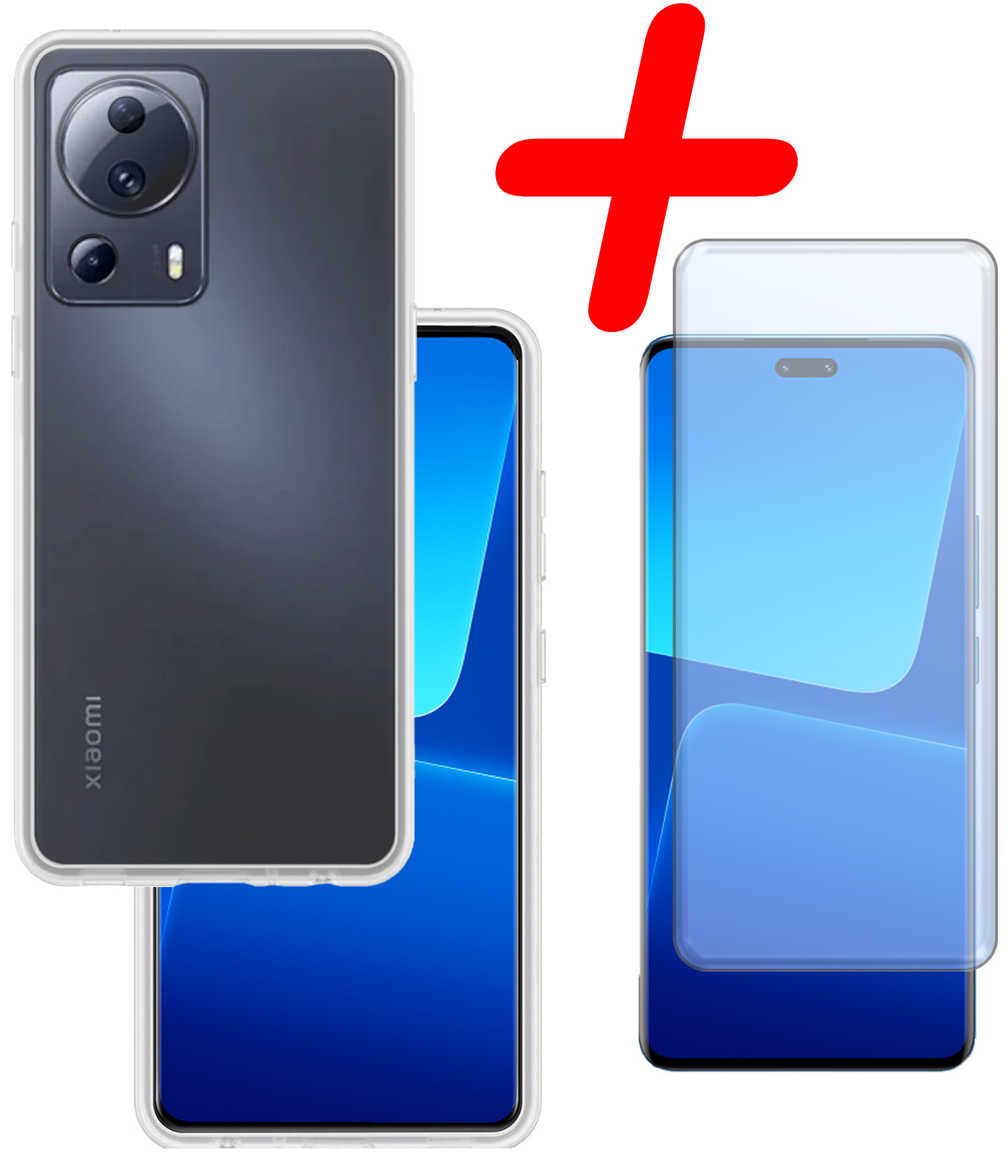 BASEY. Hoes Geschikt voor Xiaomi 13 Lite Hoesje Siliconen Back Cover Case Met Screenprotector - Hoesje Geschikt voor Xiaomi 13 Lite Hoes Cover Hoesje - Transparant