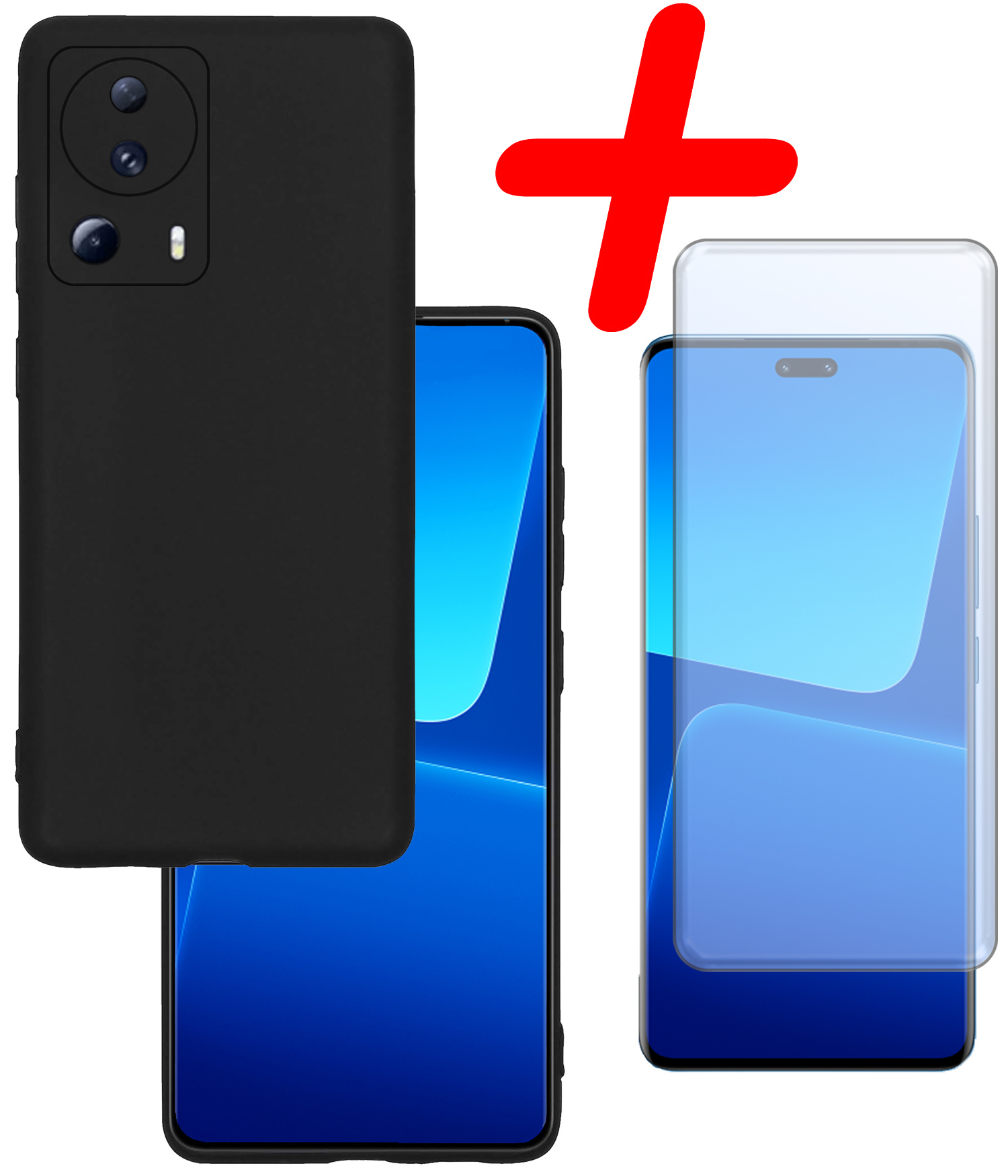 BASEY. Hoes Geschikt voor Xiaomi 13 Lite Hoesje Siliconen Back Cover Case Met Screenprotector - Hoesje Geschikt voor Xiaomi 13 Lite Hoes Cover Hoesje - Zwart