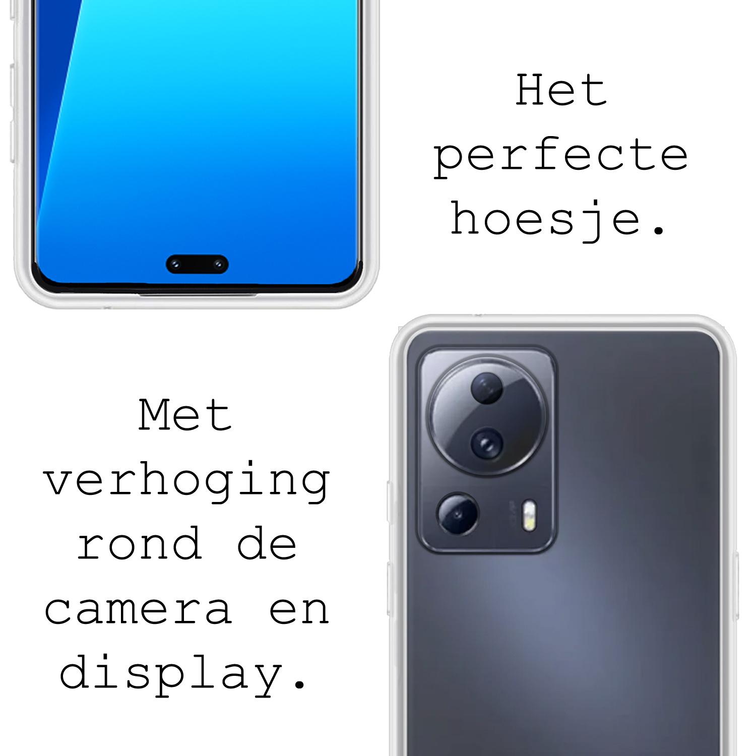 BASEY. Hoes Geschikt voor Xiaomi 13 Lite Hoesje Siliconen Back Cover Case Met 2x Screenprotector - Hoesje Geschikt voor Xiaomi 13 Lite Hoes Cover Hoesje - Transparant