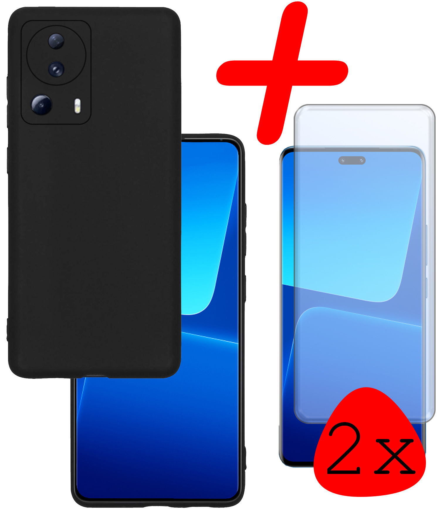 BASEY. Hoes Geschikt voor Xiaomi 13 Lite Hoesje Siliconen Back Cover Case Met 2x Screenprotector - Hoesje Geschikt voor Xiaomi 13 Lite Hoes Cover Hoesje - Zwart