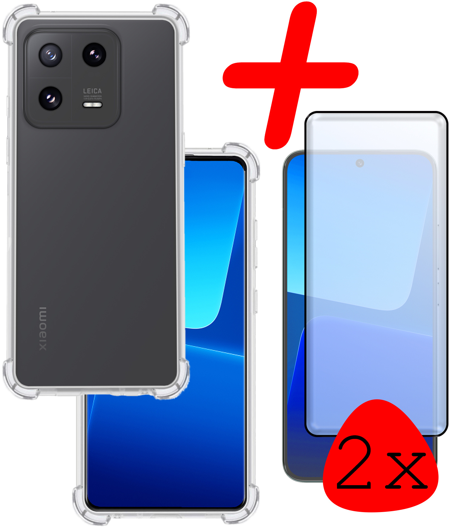 BASEY. Hoes Geschikt voor Xiaomi 13 Pro Hoesje Shock Proof Case Hoes Siliconen Met 2x Screenprotector - Hoesje Geschikt voor Xiaomi 13 Pro Hoes Cover Shockproof - Transparant