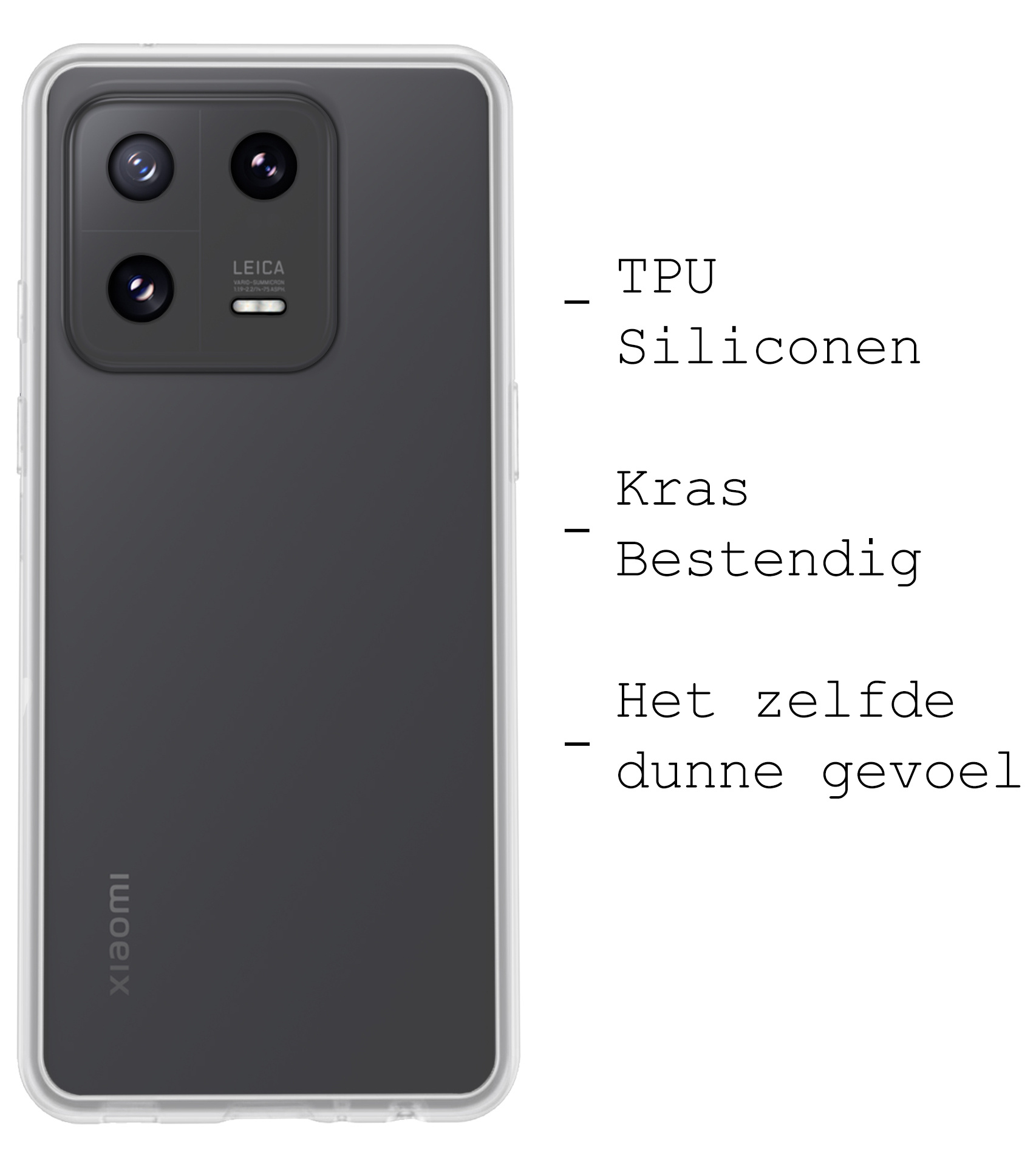 BASEY. Hoes Geschikt voor Xiaomi 13 Pro Hoesje Siliconen Back Cover Case Met Screenprotector - Hoesje Geschikt voor Xiaomi 13 Pro Hoes Cover Hoesje - Transparant