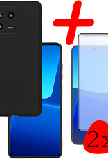 BASEY. Hoes Geschikt voor Xiaomi 13 Pro Hoesje Siliconen Back Cover Case Met 2x Screenprotector - Hoesje Geschikt voor Xiaomi 13 Pro Hoes Cover Hoesje - Zwart