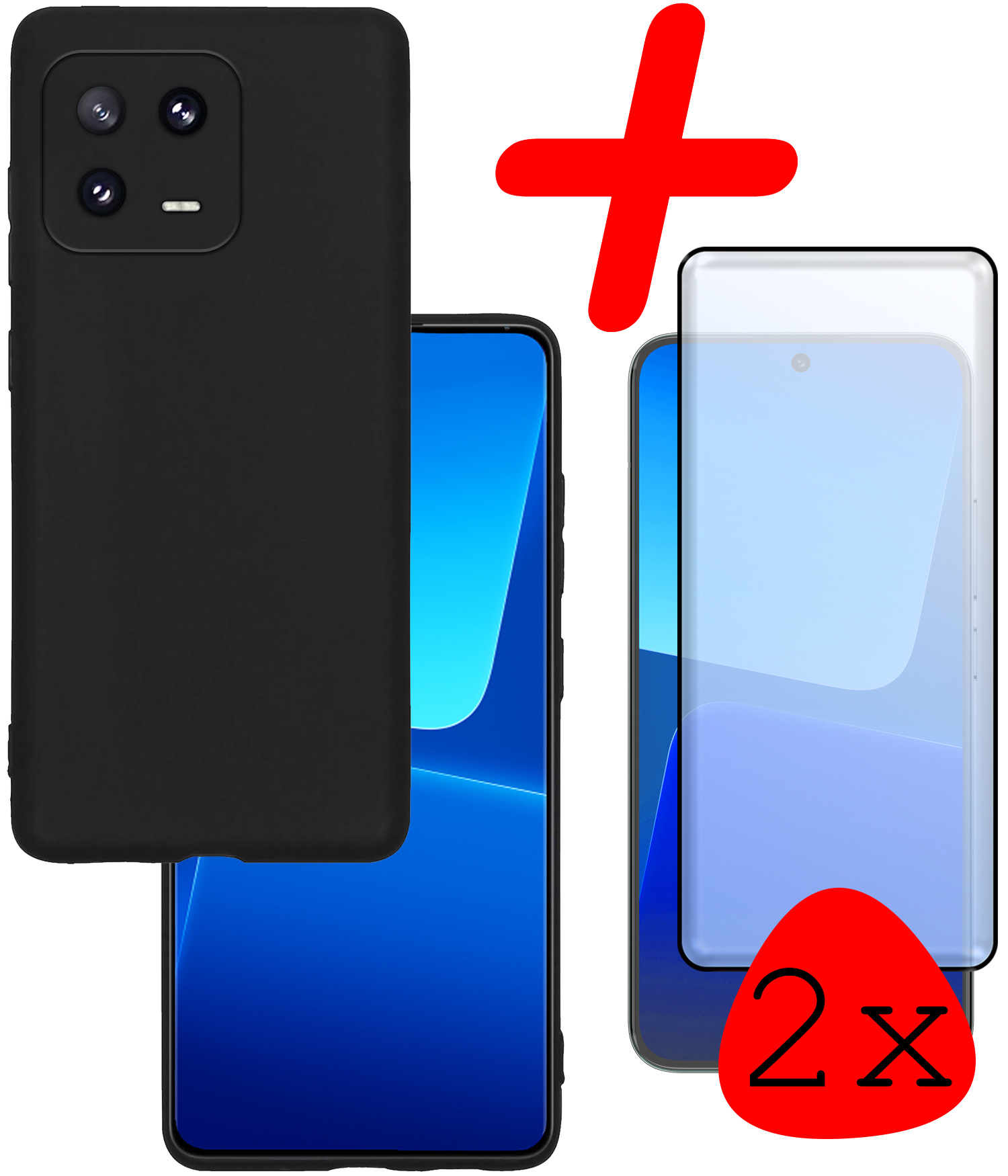 BASEY. Hoes Geschikt voor Xiaomi 13 Pro Hoesje Siliconen Back Cover Case Met 2x Screenprotector - Hoesje Geschikt voor Xiaomi 13 Pro Hoes Cover Hoesje - Zwart